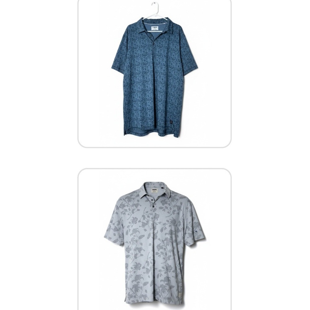 Linksoul Mens 2XL Polo Shirt Lot TWO Floral Print Golf Gray Blue
